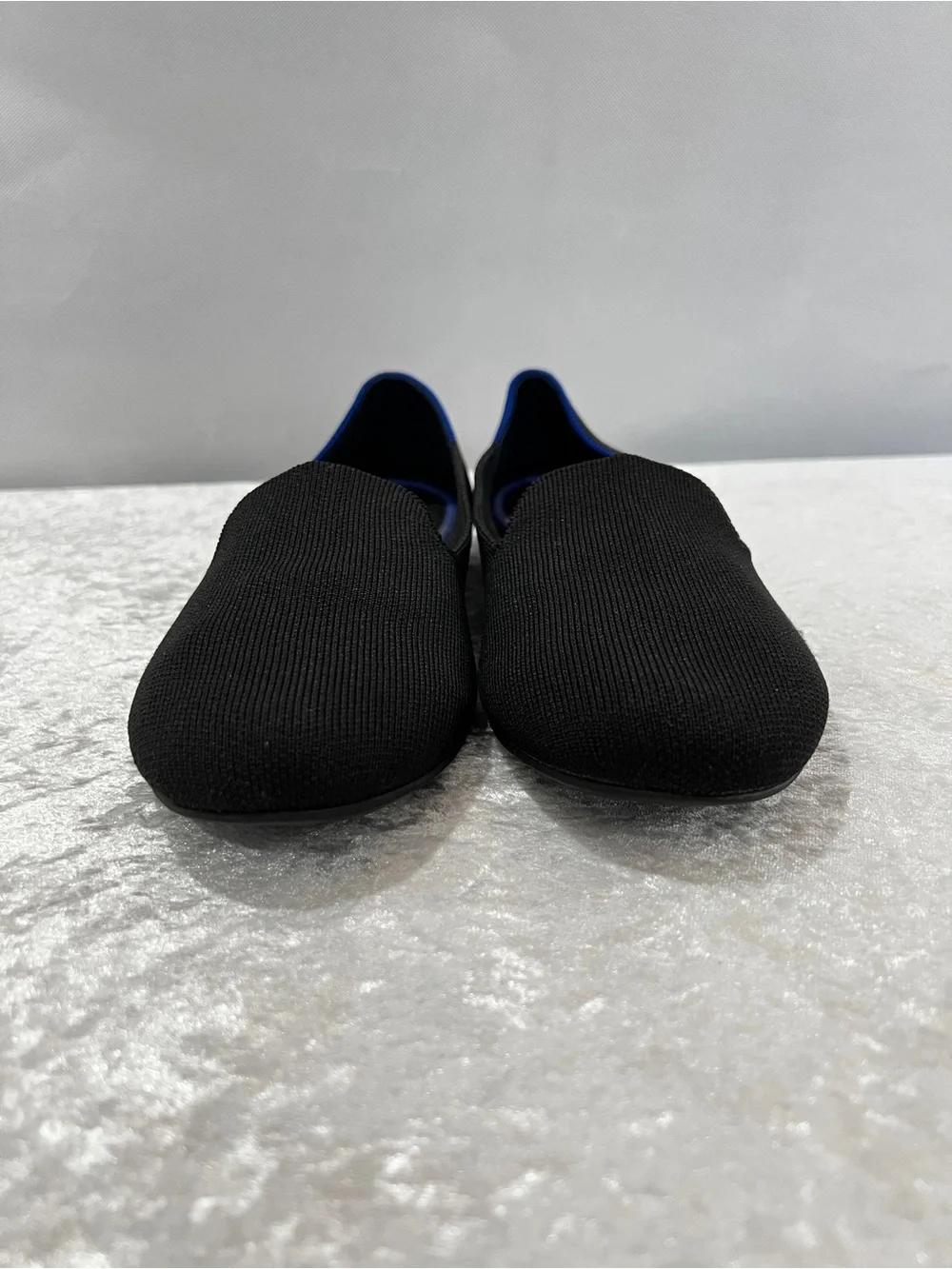 Rothy’s The Loafer Flats Black/Blue Detail Size 11.5 Knit Stretchy Slip-On Comfy